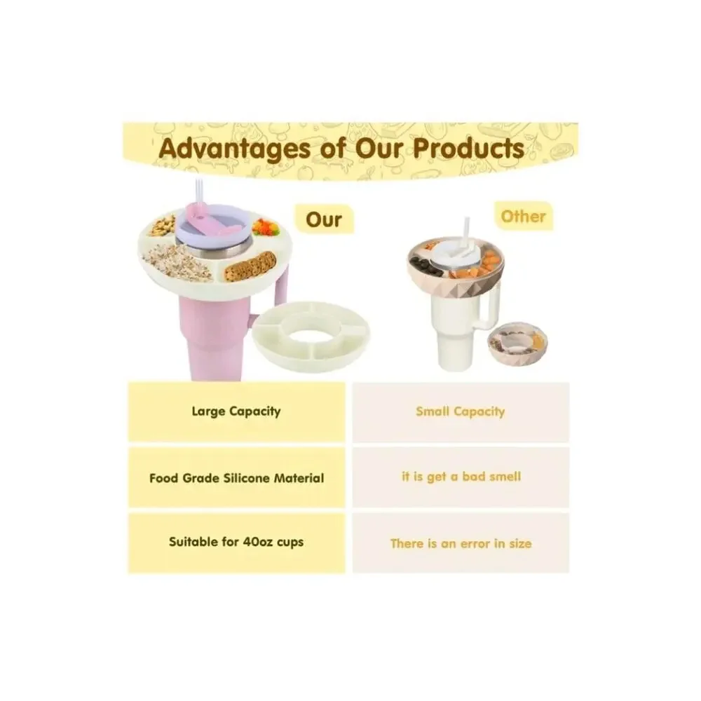 Snack Bowl For Stanley 40oz, Upgrade Silicone Reusable Snack Tray